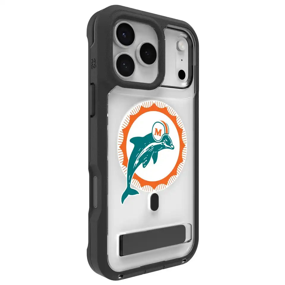 Miami Dolphins Rainier Snap for MagSafe Phone Case with Stand - Throwback Logo